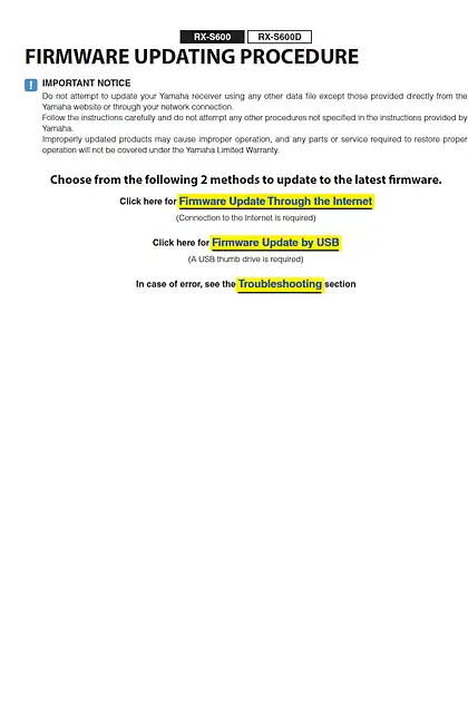 yamaha雅马哈RX-S600 Firmware Update Installation Manual